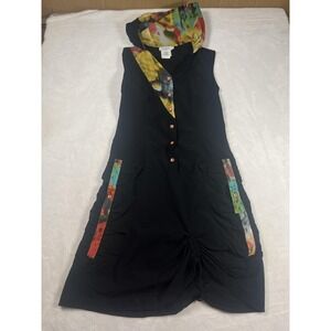 DZHAVAEL Couture Dress Womens Small Black Tie Dye Hooded Sleeveless Ruched Shift